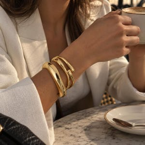 3-Piece Geometric Cuff Bracelet Set, Gold or Silver, Stackable Punk Jewelry
