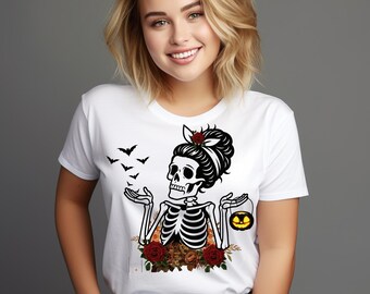 Boho Floral Skeleton PNG, Halloween Shirt Design (Digital File)