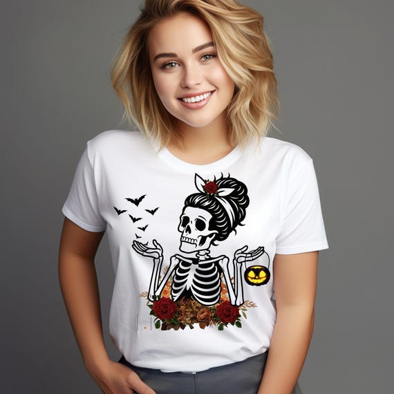 Boho Floral Skeleton PNG, Halloween Shirt Design (Digital File)