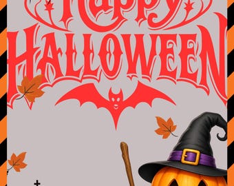 Happy Halloween Pumpkin Witch Greeting Card, Spooky Season Invitation (Digital Download)