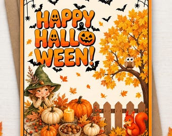 Halloween Gift Mockup, Happy Halloween Wall Art, Autumn Framed Print, Cozy Seasonal Deco