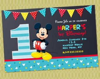 Mickey Mouse Invitations 1st Birthday Koran Sticken Co