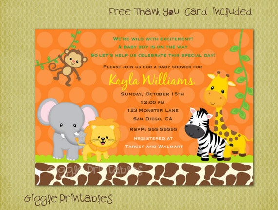 Download Free Safari Jungle Baby Shower Invitation Free Thank You Card Etsy SVG Cut Files