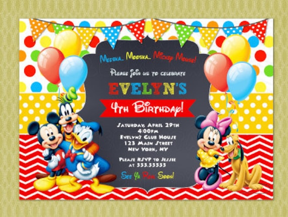 Mickey Mouse Clubhouse Invitation Mickey Mouse Birthday Etsy
