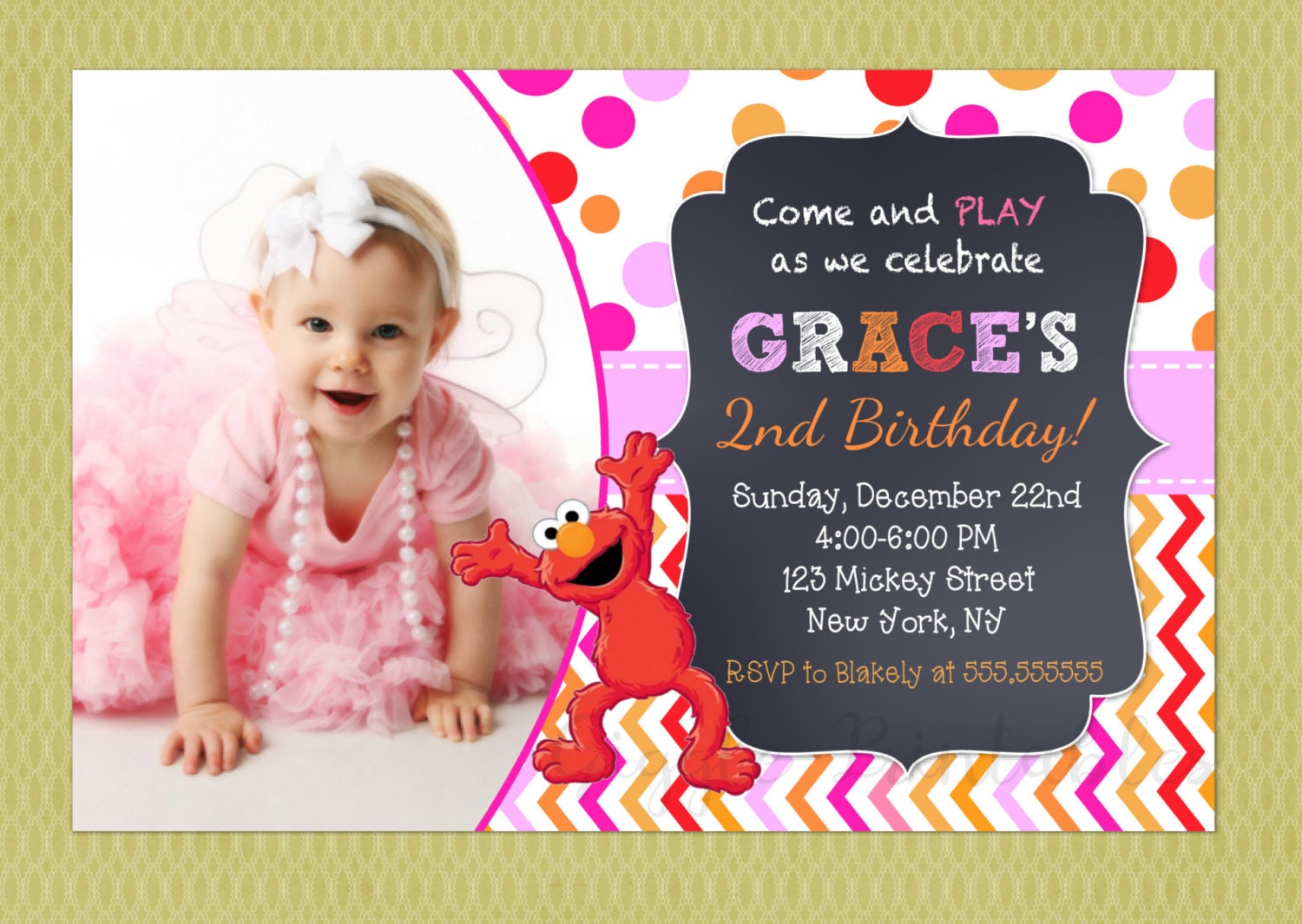 Elmo Birthday Invitations Girl Sesame Street Invitations Etsy