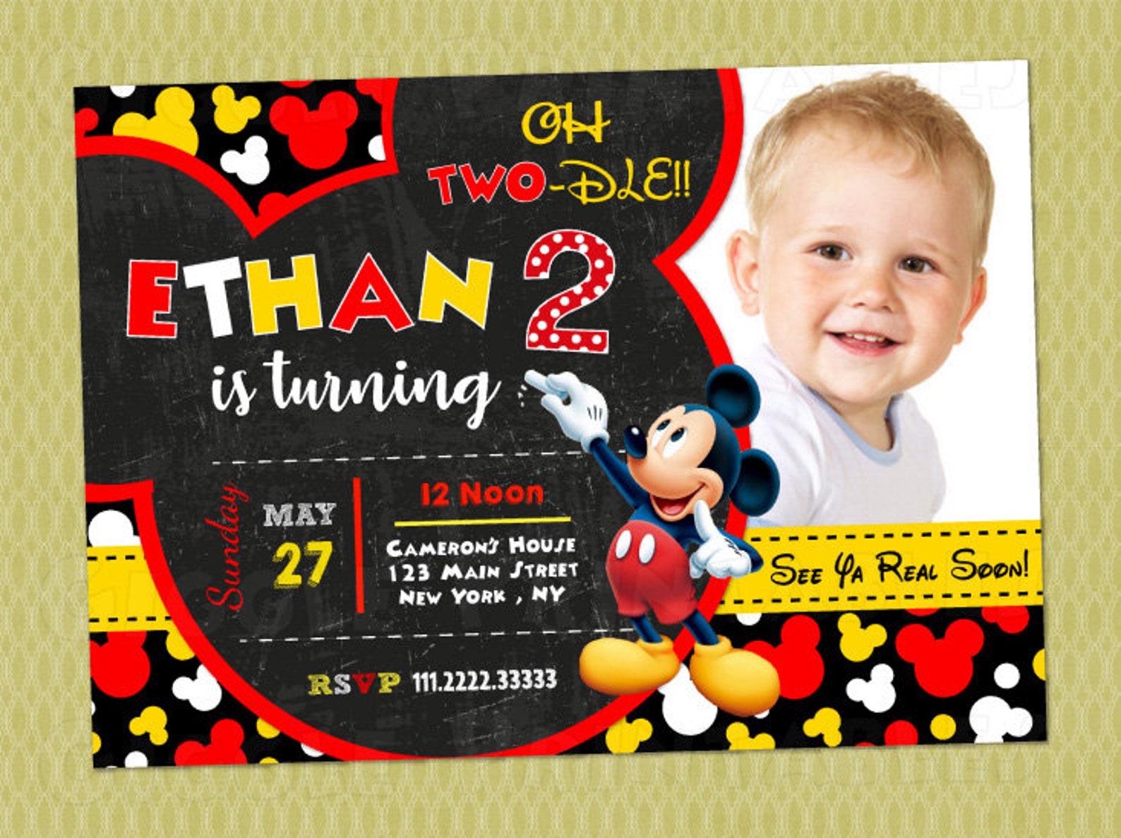 Mickey Mouse Birthday Invitation Mickey Mouse invitation Etsy