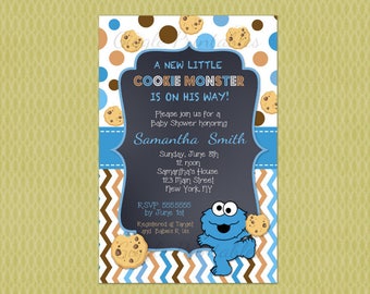 Cookie Monster Baby Shower Invitation - Baby Cookie Monster Invitation - Free thank you card included