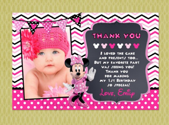 Minnie Mouse Anniversaire Carte De Remerciement Minnie Etsy