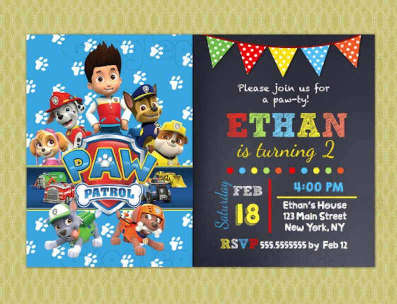 Paw Patrol Birthday Invitations Paw Patrol Invitations DIY | Etsy