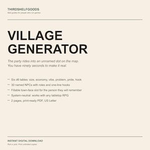 Village Generator for Tabletop RPG Game Masters | 6 D6 Tables + 30 Named NPCs | Printable PDF