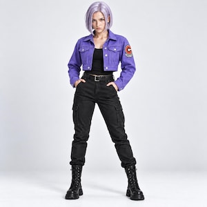 Trunks Dragon Ball Z Jacket Inspired by Capsule Corp Purple Cropped Denim Cosplay Costume