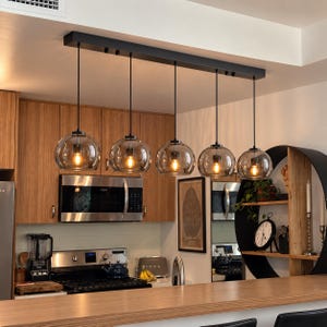 Modern Glass Pendant Light Adjustable Hanging Chandelier for Dining Room Living Room