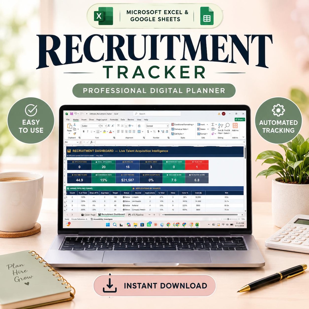 Recruitment Tracker Spreadsheet | Hiring & Applicant Tracking System ...