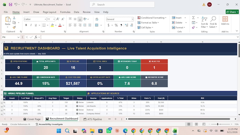 Recruitment Tracker Spreadsheet | Hiring & Applicant Tracking System ...