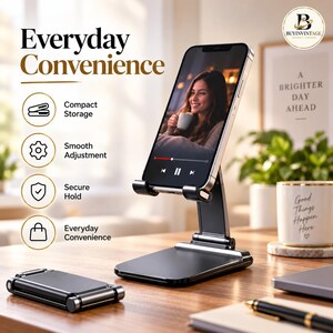 Adjustable Foldable Phone & Tablet Stand, Portable Desktop Holder for Video Calls, Viewing and Reading