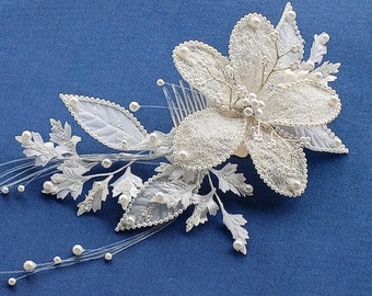 Vintage pearl hair flower handmade bridal headpiece