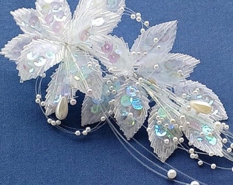 Vintage Flower Hair Stem – Iridescent Sequin Clip for Bridal & DIY
