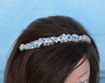 Silver Wedding Diadem with Rhinestones and clear crystals, Bridal Crown, Elegant Tiara perfect for a bride