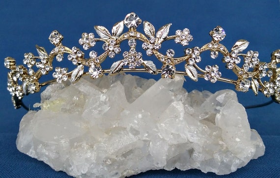 Gold and silver Wedding Diadem with Rhinestones, … - image 2