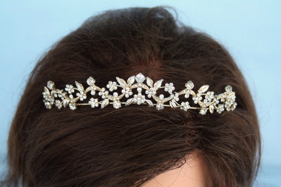 Gold and silver Wedding Diadem with Rhinestones, … - image 1