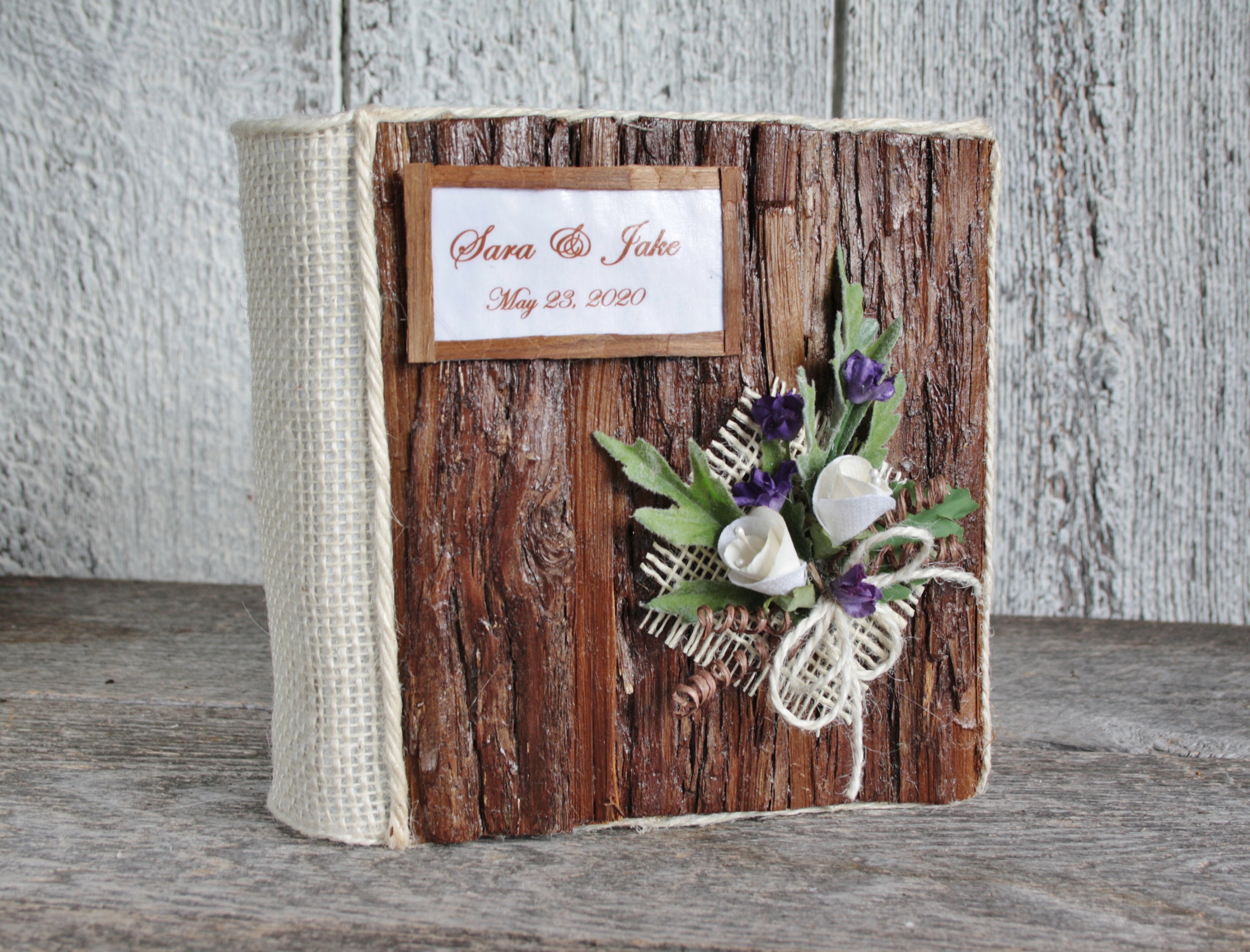 4x6 Rustic wooden photo album decorated with handmade flowers Etsy