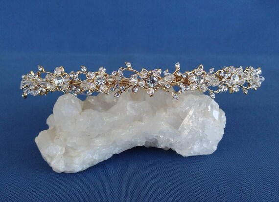 Gold Wedding Tiara with rhinestone and crystals, … - image 4