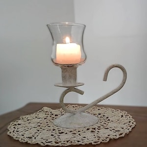 Vintage Metal Candle Holder with Glass lantern  – Medieval Style Decor, Elegant Gift Idea