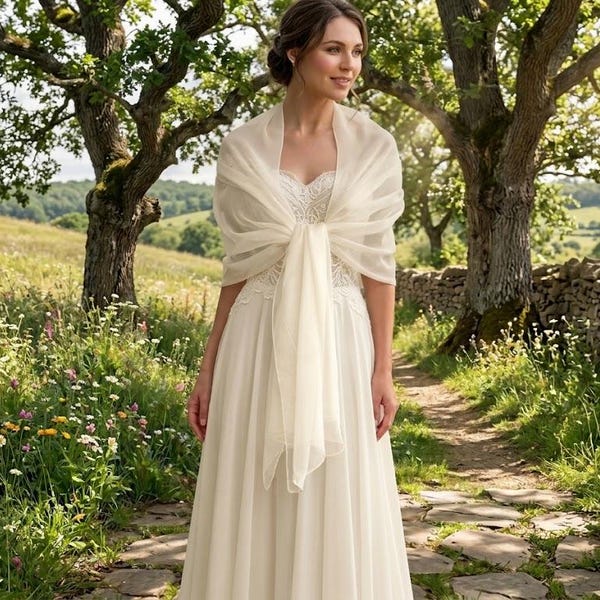 Ivory Wedding Scarf, Lightweight Evening Shawl