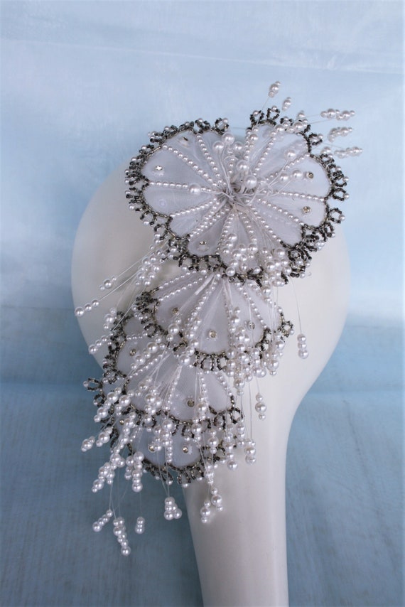 VINTAGE Beaded bridal tiara Headpiece with pearls… - image 9