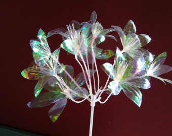 Charming Vintage Iridescent  Flowers, Retro Artificial Flowers for Christmas Decoration, Stem of 12 Iridescent Flowers for DIY