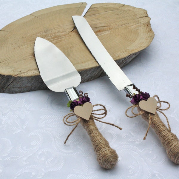 Rustic chic wedding cake cutter  Wedding cake server set