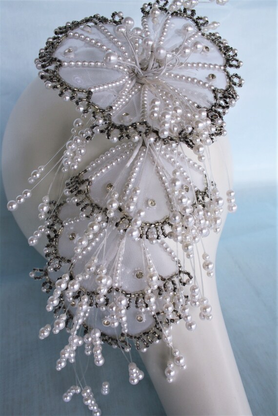VINTAGE Beaded bridal tiara Headpiece with pearls… - image 10