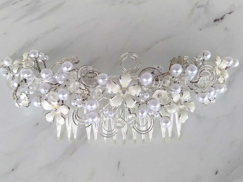 Pearl wedding tiara Headpiece for the bride Hair jewelry for the ball image 5