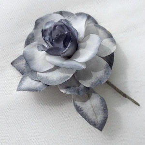 Magnificent vintage brooch, Large corsage flower in charcoal to light gray gradient fabric, Hat flower, Fascinator, Craft