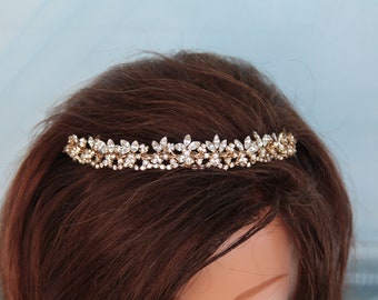 Gold Wedding Diadem with Rhinestones, Dazzling bridal crown, Tiara for the stunning bride.