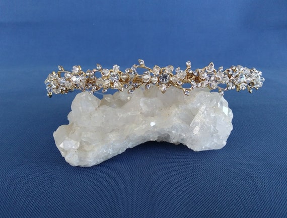 Gold Wedding Tiara with rhinestone and crystals, … - image 3