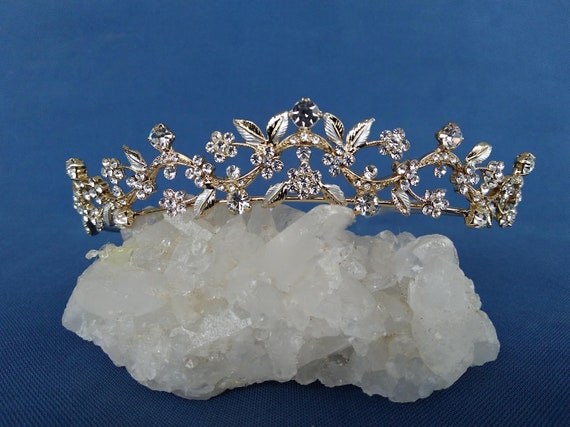 Gold and silver Wedding Diadem with Rhinestones, … - image 3