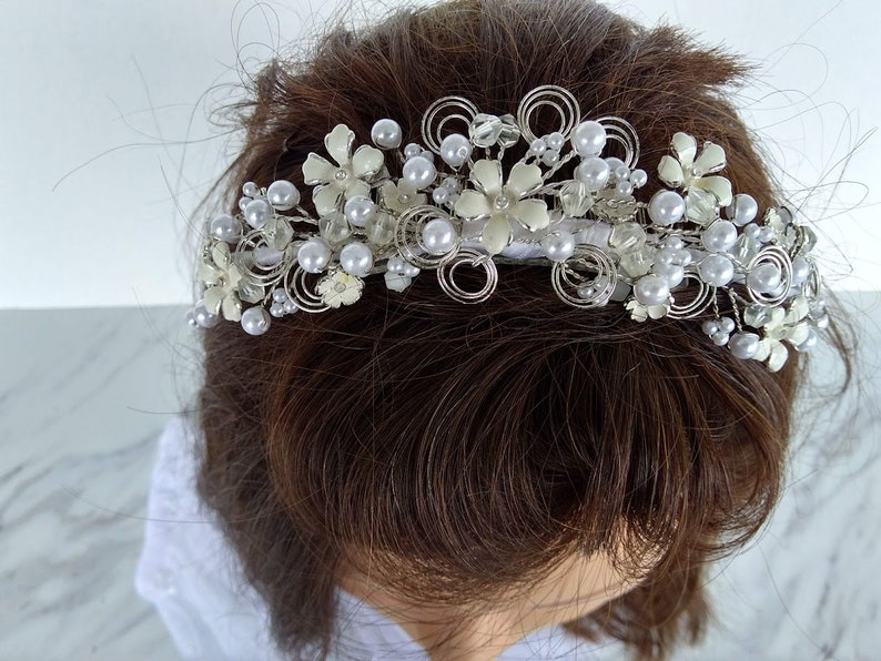Pearl wedding tiara Headpiece for the bride Hair jewelry for the ball image 4