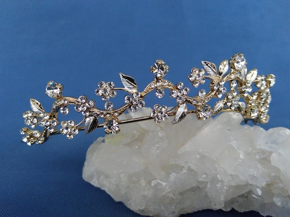 Gold and silver Wedding Diadem with Rhinestones, … - image 4