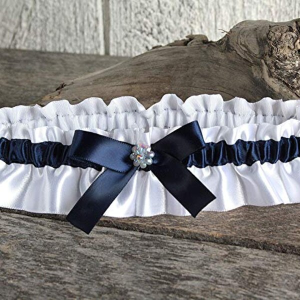 Jarretière en satin bleu marin et blanc pour le mariage ou bal de finissant (Prom) Idée de Cadeau pour la mariée ou bachelorette