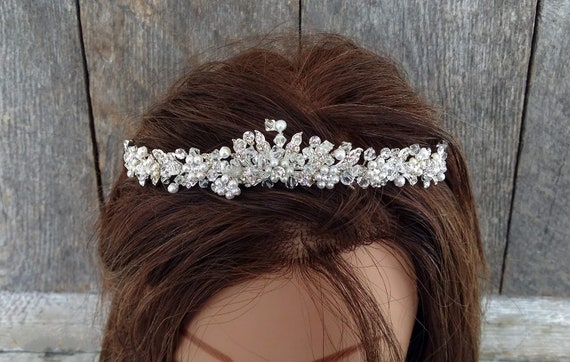 Shimmering Tiara With Rhinestones & Pearls Shimmering Tiara With Rhinestones & Pearls