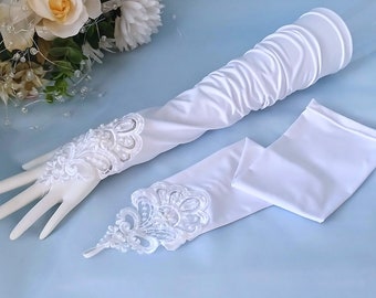 White Opera over elbow fingerless gloves for Weddings, Fingerless gloves for bride, Graduation ball, Special events