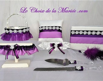 Plum Purple Wedding, Guestbook pen, Flower girl basket, Wedding ring pillow, Cake spatula knife, Garter set, Gift Ideas