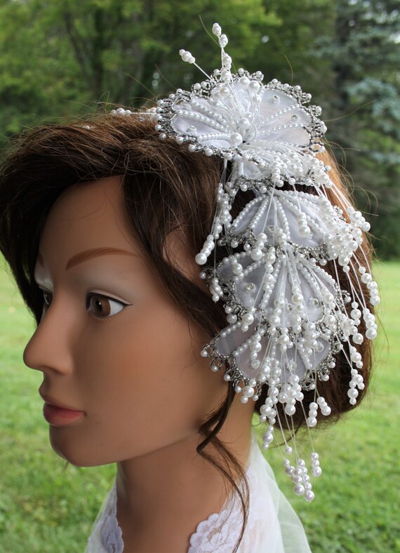VINTAGE Beaded bridal tiara Headpiece with pearls… - image 5