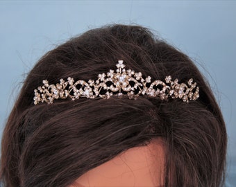 Gold Wedding Diadem with Rhinestones, Sparkling Bridal Crown, Dazzling Tiara for the Radiant Bride.