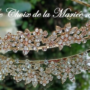 Diadème Ou Tiare En Perles De Rocaille Avec Trois Motifs Centraux - Occasion, Style élégant