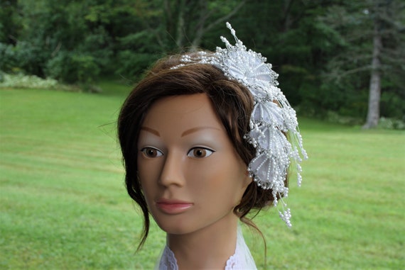 VINTAGE Beaded bridal tiara Headpiece with pearls… - image 6