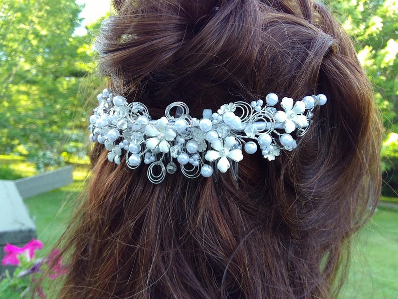 Pearl wedding tiara Headpiece for the bride Hair jewelry for the ball image 3