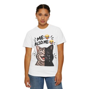 Rolig katt-T-shirt, Jag också jag-T-shirt, Split Face Cat-T-shirt, Söt kattälskare-present, Rolig djur-T-shirt