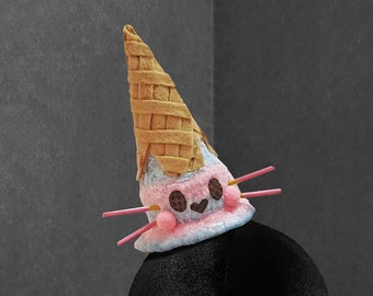 Upside Down Melted Pocky Cat Ice Cream Cone Fascinator or Desk Decor ~ 20 Flavors Available! ~ Made to Order